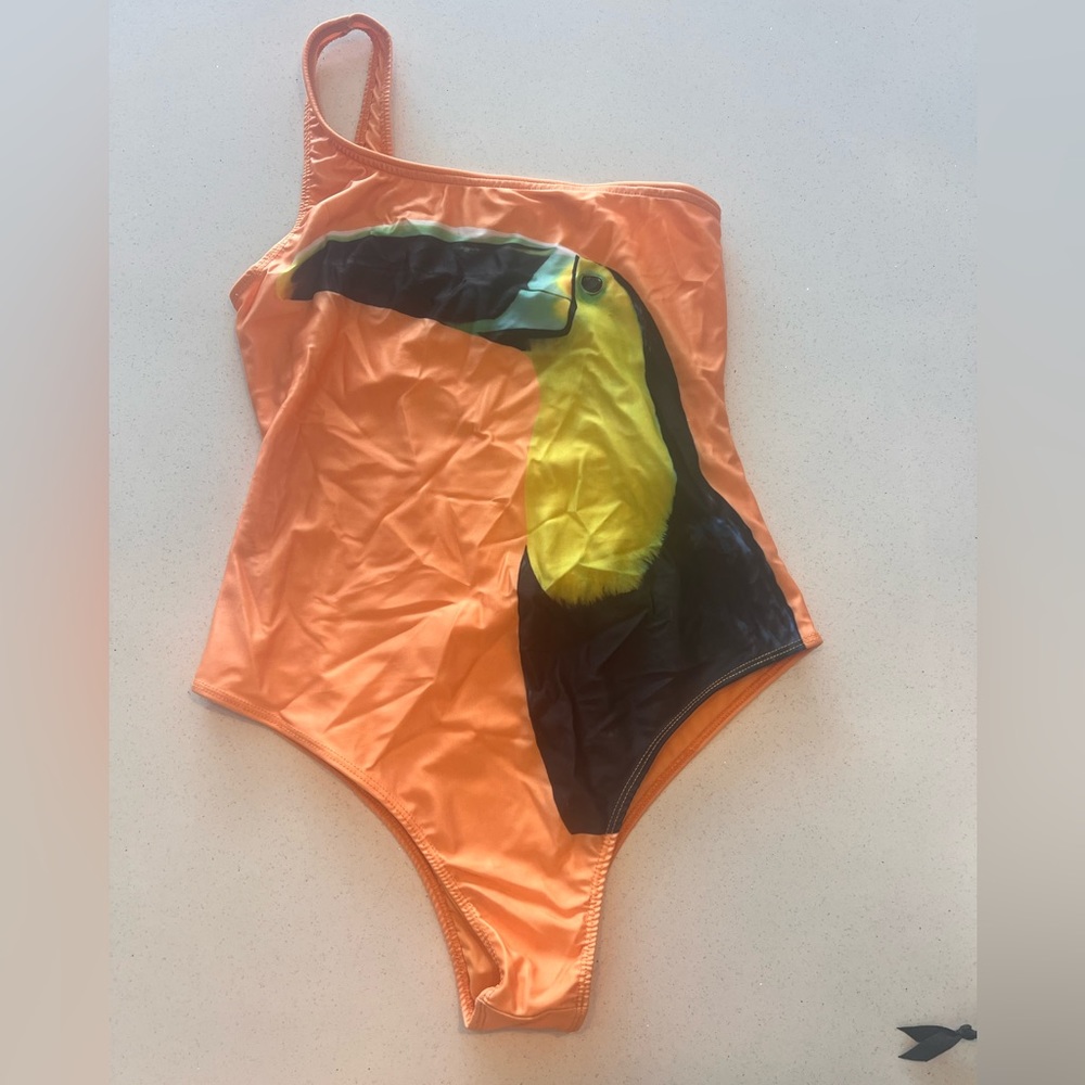 Zara Tucan Orange One Should One Piece Bathing Suit Size Medium